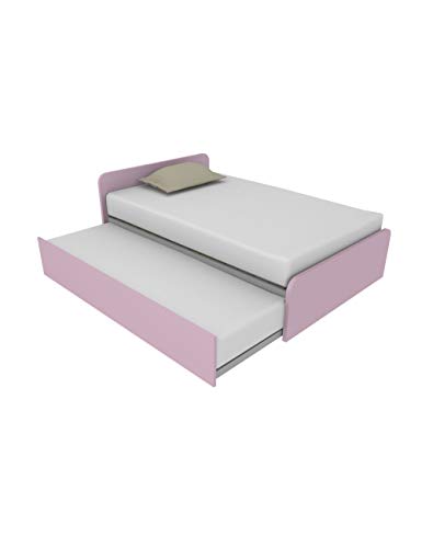 864R - Cama de 120 x 190 cm con segunda cama extraíble individual independiente y elevable para formar una cama de matrimonio, somieres incluidos, testados personalizables fabricados en Italia