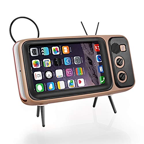 Altavoz Bluetooth retro, altavoz estéreo portátil con forma de TV como función de soporte para teléfono móvil, micro USB y batería integrada, compatible con iPhone, Android teléfono inteligente