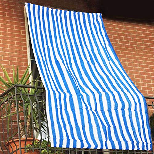 Bakaji - Toldo parasol a rayas de HDPE resistente con protección UV 90% para balcón y porche, tamaño 150 x 290 cm, con anillas de enganche (azul)