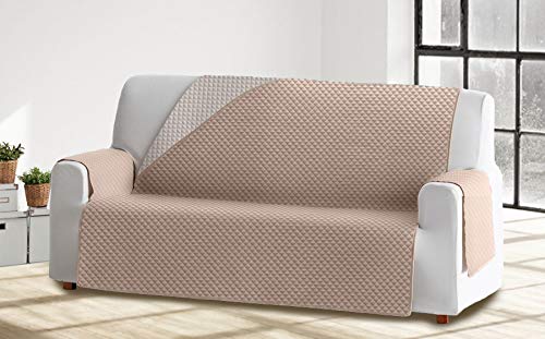 Cabetex Home - Cubre sofá Reversible Bicolor con ajustes - Microfibra Acolchada Antimanchas (Crema/Beige, 3 Plazas)