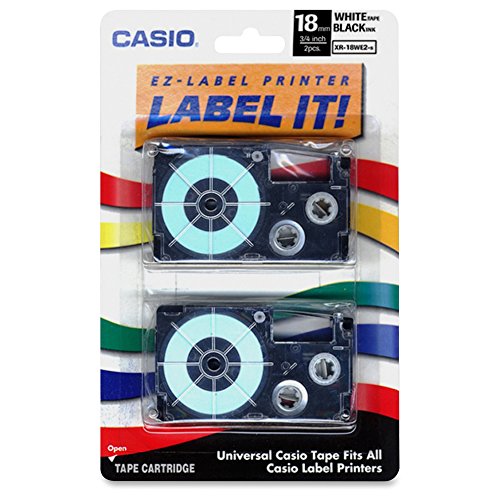 Casio XR-18WE2S Tape Cassettes For Kl Label Makers, 18mm X 26ft, Black On White, 2/pack