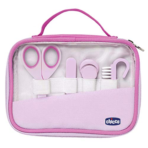 Chicco Happy Hand - Set de cuidado de uñas para bebés: tijeras, corta uñas, lima y cepillo, color rosa