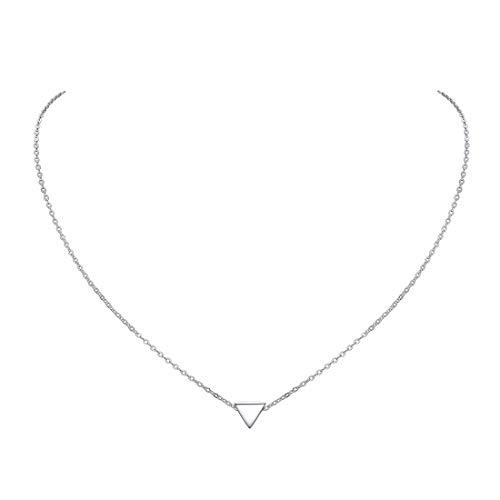ChicSilver Triángulo Colgante Pequeño Oro Blanco Plata de Ley 925 Collar Moderna para Mujeres Muchachas Niñas