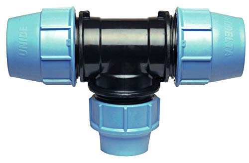 Conector de tubería de agua PP Pieza en T con tres salidas hembra (2 x 32 mm 1 x 25 mm) | Conector de abrazadera para tuberías de PE | PP enchufe de ½ pulgada |