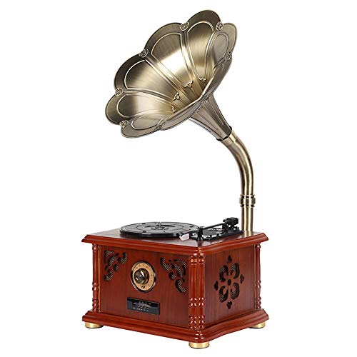 DAMAI STORE Disco De Vinilo Retro Antigua Máquina De Gramófono De La Trompeta De La Aparición De La Caja De Madera Maciza Movimiento del Tubo De Aluminio Triangular Rubí Función Recogida Jugadores De