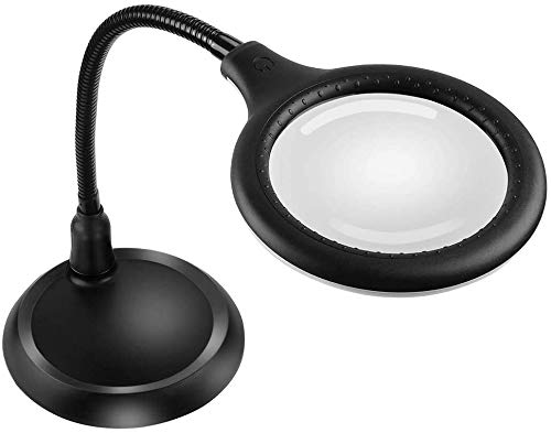 Delixike 5X Lupa Lámpara - Lupa con luz y soporte, lámpara LED regulable de tacto libre ultra brillante, ideal para leer, hobbies, costura, manualidades, color negro …