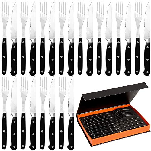 Deuba Juego de 12 Cuchillos de carne y 12 tenedores Set de Cubiertos para barbacoa Juego de utensilios de cocina con Caja