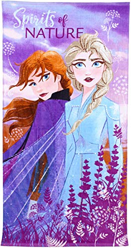 Disney Frozen 2 – Toalla de playa o piscina de Elsa y Anna, de algodón, 70 x 140 cm
