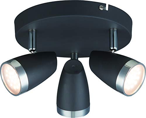 DM Leuchten Lámpara de techo redonda LED lámpara orientable 3 focos, incluye 3 bombillas de 4 W, luz blanca cálida, foco LED de techo, antracita
