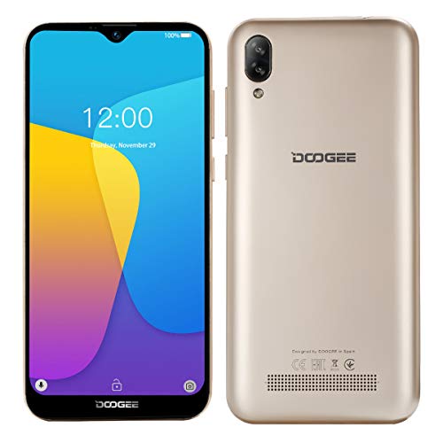 DOOGEE X90 Teléfono Móvil Libre – 6.1" Pantalla Completa Waterdrop, Android 8.1 Smartphone Quad-Core 16GB ROM, Dual SIM Moviles, 5MP+8MP Doble Cámara Posterior, GPS Bluetooth Desbloqueo Facial Oro