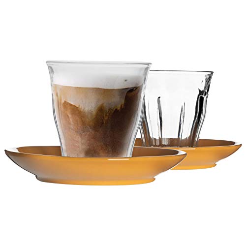 Duralex Picardie - Juego de 12 tazas de café y platillo de cerámica, estilo moderno, taza para café con capuchino, 220 ml, vidrio, Amarillo, 14 x 8.5 x 14 CM