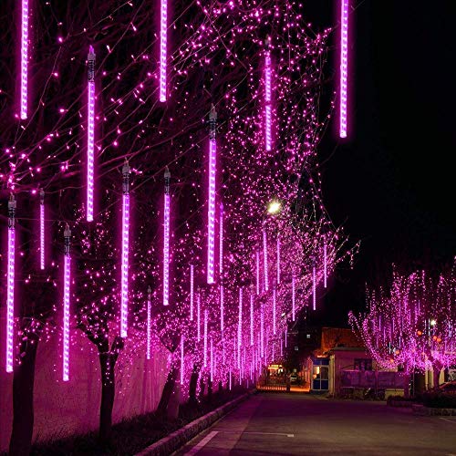 EEIEER Meteoros Lluvia Luces LED, 3​0cm 8 Tubos 192 LEDs Lluvia de Meteoritos Cadena de Luces Impermeable Guirlandas Luces para Fiesta, Boda, Navidad, Paisaje de la Decoración (Púrpura)