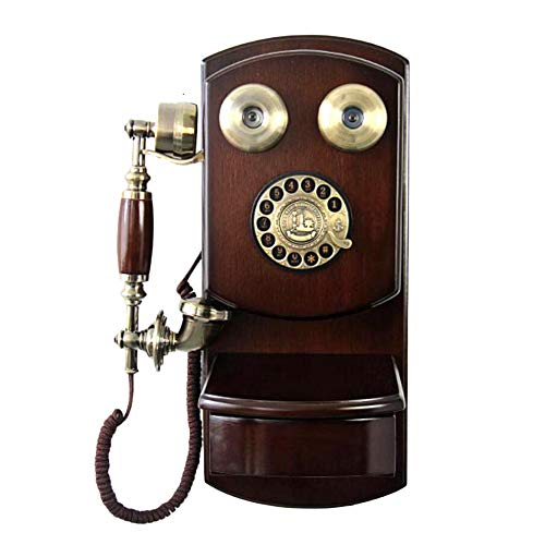 Exuberanter Vintage Teléfono Fijo Pared, Classic Teléfono Retro De Madera Marrón, Europeo Teléfono Antiguo De Pared con Dial Giratorio, Teléfono Fijo con Cable