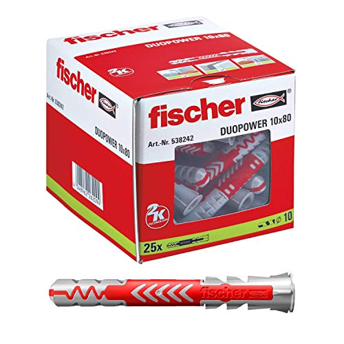 Fischer Taco Duopower L Uds, 538242, Gris y Rojo, 10x80 (Caja 25 tacos)