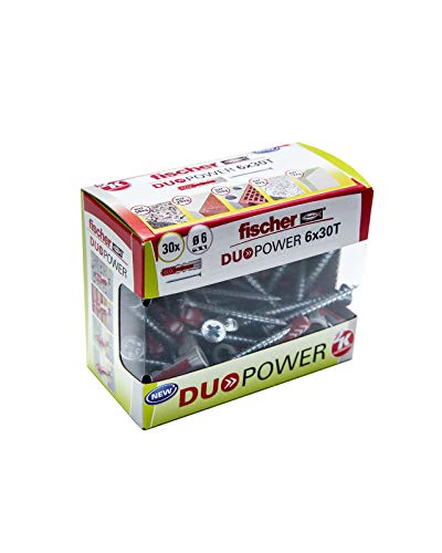 Fischer Taco DuoPower T (Caja Tacos + 30 Tornillos), 536390, Gris+rojo, 6x30 S