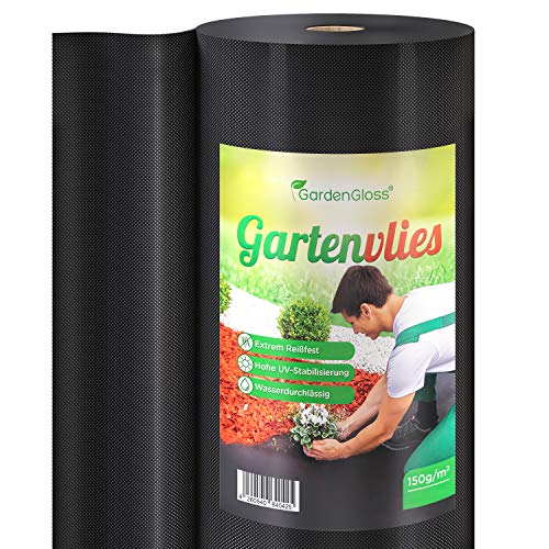 GardenGloss 25m² Premium Tela Antihierba contra Las Malas Hierbas - 150g/m² Extra Fuerte - Mallas Antihierba Resistente al Desgaste 50g/m² - Alta estabilización UV (25m x 1m, 1 Rollo)