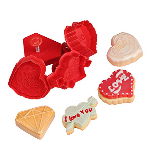 GHJYUK 4 Pack Valentine's Day Love Couple Rose Diamond Biscuit Cutters Cookie Stamps Plunger Cutter Fondant Molds Embossing Spring Mold Press Cupcake Gum Paste Sugar Craft Decorating Baking Tool B
