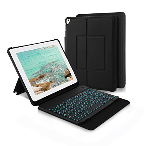 HANYEAL Wireless Keyboard Case for New iPad 2019 10.2" (7th Gen), iPad Air 2019(3rd Gen), iPad Pro 10.5 2017, iPad Keyboard Case with Pencil Holder, 7 Colors Backlight (Black)