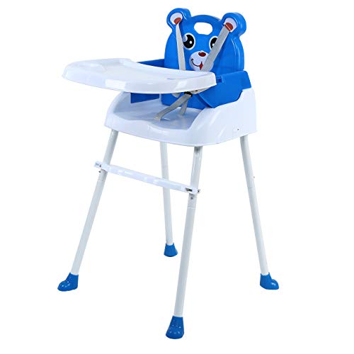 Honhill Trona para Bebé Ajustable 4 en 1 silla alta de bebé con cinturones de seguridad y asiento junior Bandeja extraíble Trona portátil 88.18 LBS Capacidad de carga (azul)