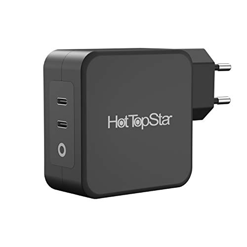 HotTopStar - Cargador USB C de 100 W con GaN Tech, cargador de pared doble PD 3.0 100 W, adaptador de carga rápida USB Type-C compatible con MacBook Pro/Air, Dell XPS HP, Dell, Lenovo, Galaxy y Plus