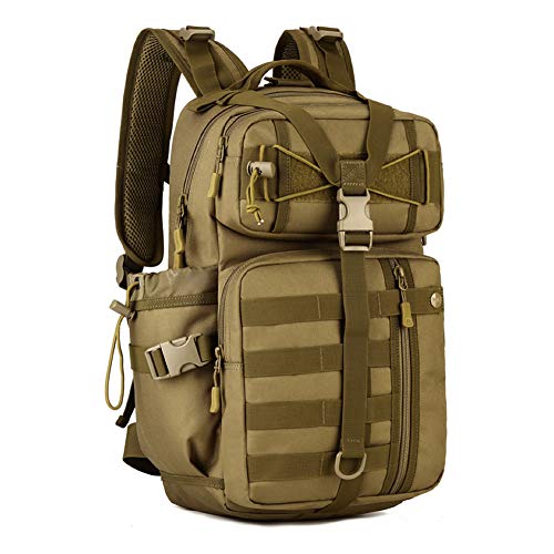 Huntvp 30L Táctical Backpack Mochila de Asalto Mochila de Marcha Molle Militar Gran Bolsa de Hombro Impermeable para Las Actividades Aire Libre Senderismo - Marrón