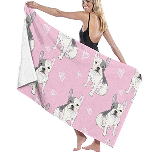 If Not Patrón de diseño de Personajes de Head Bulldog Pink Beach Towel, Toalla de baño Toalla de Mano para Swim Sports Beach, Toalla de Viaje