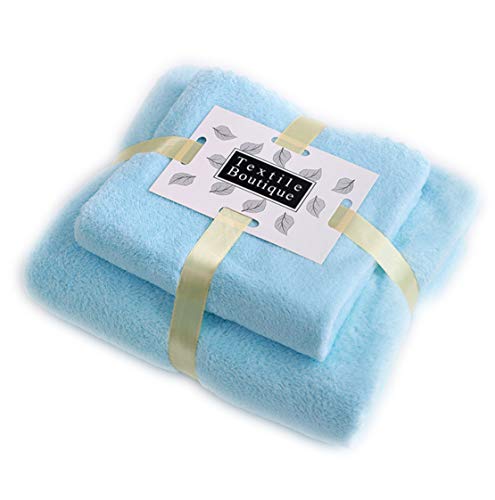 Jingge Toallas de Lana de Coral, 2 Toallas de baño, Textiles para el hogar, pacas, 1 toallitas faciales, 1 Toallas de baño, Ultra Suaves y Muy absorbentes (Azul Claro)