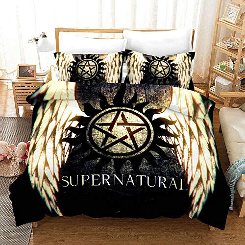 JSYJ 3D Impreso Supernatural Caza Duvet Cover Set 2/3 Tamaño Piezas de Microfibra Sabana for Cama Completo Ultra Suave y Transpirable for el Dormitorio (1 Funda nórdica + 1/2 Fundas)