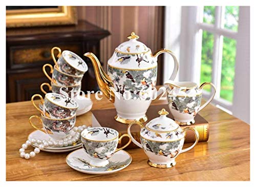 Juego de Taza y platillo de té Estilo Europeo de café de cerámica Set 15 Piezas Negro Juego de té de China de Hueso Tazas y de platillos (Color : Blue)