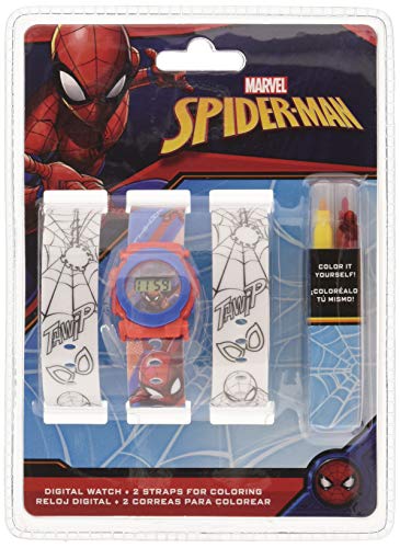 Kids Licensing |Reloj Digital Niños | Reloj Spiderman |Correas para Pintar |Reloj Infantil Resistente | Reloj de Pulsera Infantil Ajustable| Bisel Reforzado | Reloj de Aprendizaje | Licencia Oficial