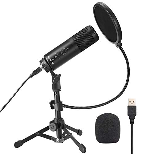 Koolertron Microfono Condensador, 96KHZ/24BIT Micrófono USB Profesional, Podcast Microfono para PC con Ajustable trípode Soporte&Double-Layer Filtro Pop para Grabación Vocal,Studio Recording