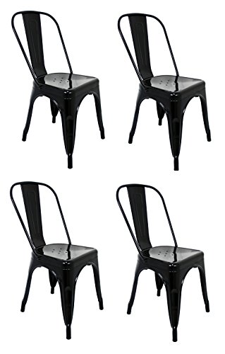La Silla Española - Pack 4 Sillas estilo Tolix con respaldo. Color Negro. Medidas 85x54x45,5