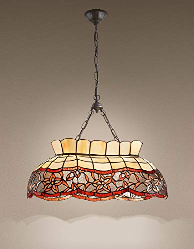 Lámpara de techo Tiffany ámbar con diseño floral naranja – Rectangular con 620 cristales originales fabricados a mano – Medidas 64 x 40 cm – Doble luz con casquillo E27 máx. 100 W – Lámpara de techo Tiffany modelo Perenz T967S