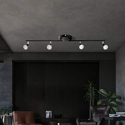 Lámpara LED de techo orientable GU10, AIBOO LED, foco de techo con 4 focos, color negro, para cocina, dormitorio, salón (bombilla no incluida)