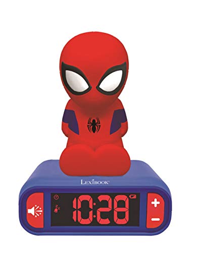 Lexibook- Marvel, Spiderman-Reloj Despertador con Pantalla LCD Digital y luz de Noche integrada, quitamiedos niño RL80 Niño-Rl800, Color azul/rojo, Talla Única , color/modelo surtido