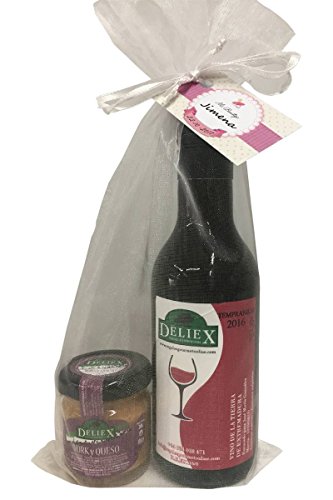 Lote de vino tinto de Extremadura con tarrito de paté york queso para eventos en bolsa de organza (Pack 24 ud)