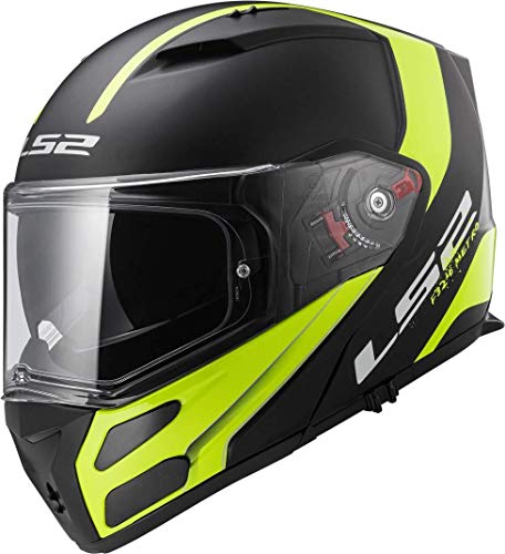 LS2 Metro casco con tapa frontal para moto con visera integrada, FF324, Matt Black Gloss Hi-Viz Yellow