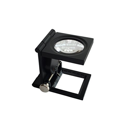 Lupa Bolsillo 10X 28mm Tela Escala de la medida Cuentahilos Metal (negro) Plegable en Tres Partes Lupa con 2 luz LED