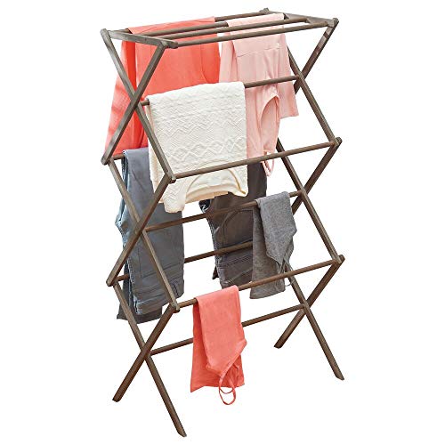 mDesign Tendedero de ropa plegable de bambú – Secador de ropa extensible con 3 niveles – Colgadores de ropa de diseño moderno para ahorrar espacio – gris