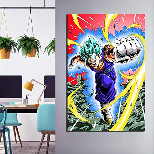 MJKLU Dibujar coreWall Art HD impresión Lienzo Imagen Super Saiyan Pintura Azul Dragon Ball Super Anime póster Decorar habitación