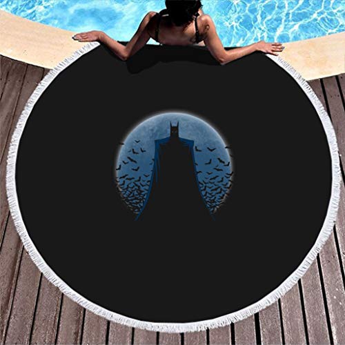 N/A Minimalismo Batman Superheroes Roundie - Toalla de playa grande con borlas, mantel redondo, para viajes a la playa y decoración de interiores, 150 x 150 cm, color blanco y 150 cm