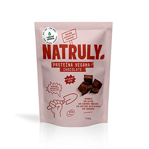 NATRULY Proteína Vegana BIO Chocolate, 81% Proteína, 100% Natural Sin Azúcar, Sin Gluten, Sin Lactosa -350g (antes Natural Athlete)