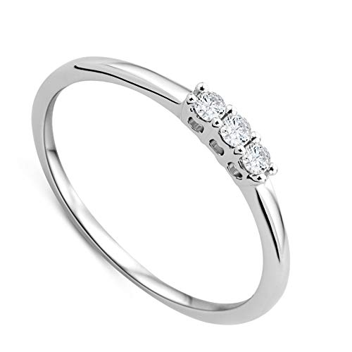 Orovi anillo de mujer tresillo 0.09 Quilates diamantes en oro blanco 9 kilates ley 375