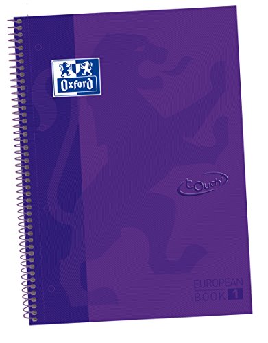 Oxford cuaderno Europeanbook 1 touch, microperforado, tapa extradura, espiral, a4+, cuadrícula 5x5, color lila
