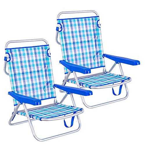Pack de 2 sillas de Playa Convertibles en Cama de Aluminio y textileno (Azul y Blanco)