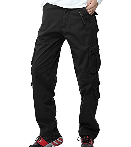 Pantalones técnicos de combate AYG, para hombre, interior de forro polar, cintura ancha, Otoño/Invierno, cargo, Hombre, color black#022, tamaño 34W/33L