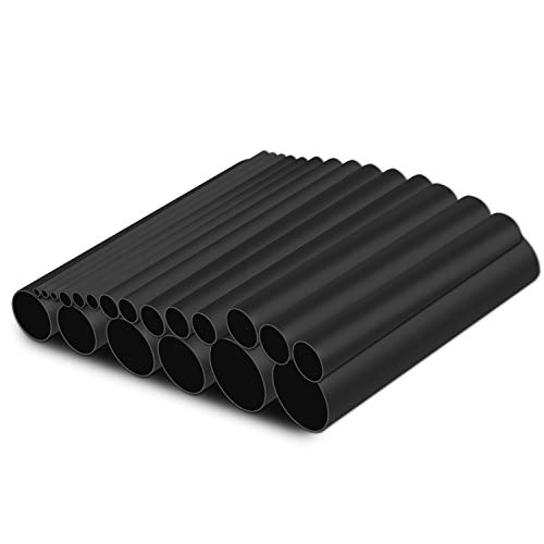 Qishare 20 PCS 3: 1 kit de tubos termorretráctiles adhesivos de doble pared, 8 tamaños (diámetro): 38,32,25,19,12,9,6,3mm, 18cm cada uno (Negro)