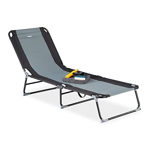 Relaxdays Gris, 62,5 x 190 cm Tumbona Plegable Ajustable a 5 Niveles para Jardín y Camping, Acero y PVC, Negro