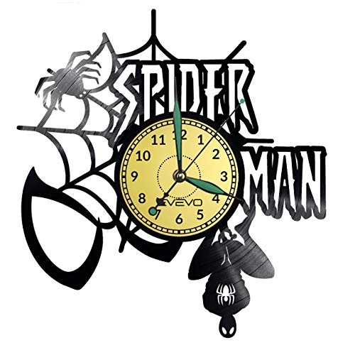 Reloj de pared con diseño de Spiderman de vinilo, reloj retro, grande, decoración para el hogar, gran regalo para amigo, hombre, vinilo, decoración para el hogar, habitación inspiradora