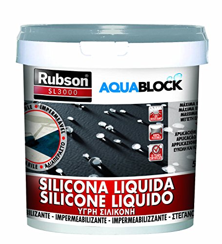 Rubson Aquablock SL3000 Silicona Líquida gris, impermeabilizante líquido para prevenir y reparar goteras y humedades, silicona elástica con tecnología Silicotec, 1 x 5 kg